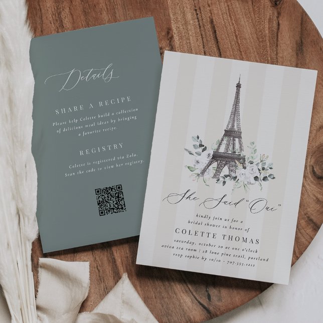 Paris Bloom | Eiffel Tower QR Code Bridal Shower Invitation (Creator Uploaded)