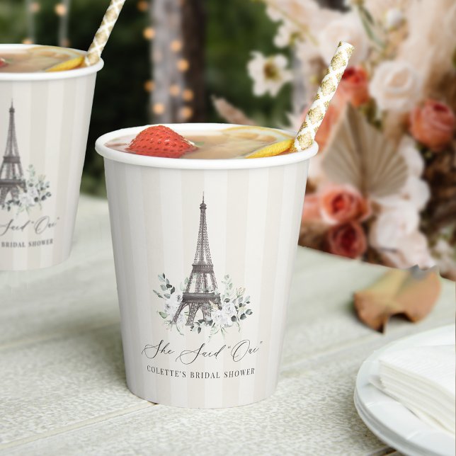 Paris Bloom | Floral Eiffel Tower Bridal Shower Paper Cups (Creator Uploaded)