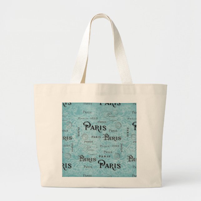 Paris | Blue Damask Large Tote Bag (Front)