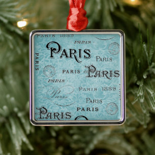 Paris   Blue Damask Metal Tree Decoration