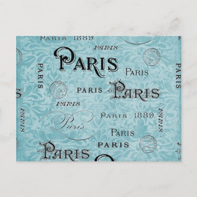 Paris | Blue Damask Postcard (Front)