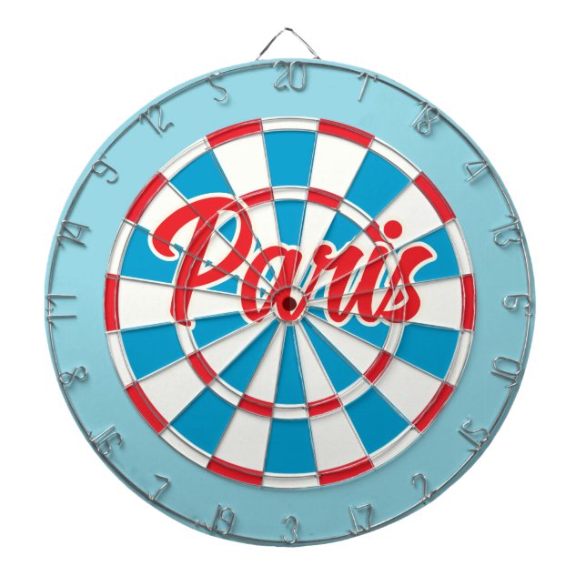 PARIS Blue White and Red editable text Retro Dartboard (Front)