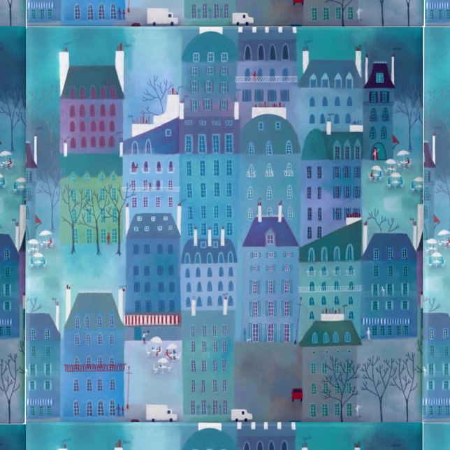 Paris Blues Ceramic Tile (Paris cityscape art blue green purple ceramic tile)