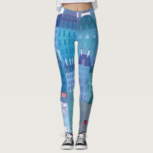 Paris Blues Cityscape Painting France Leggings