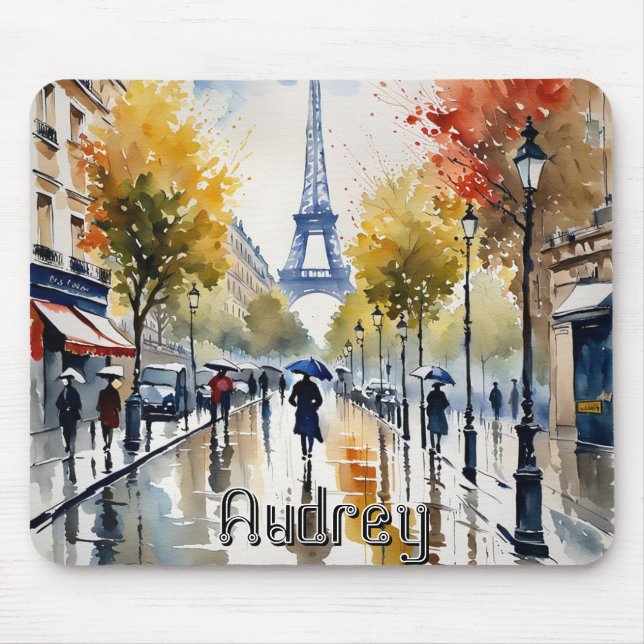 Paris Blvd Eiffel Tower Personalised Mouse Pad (Front)