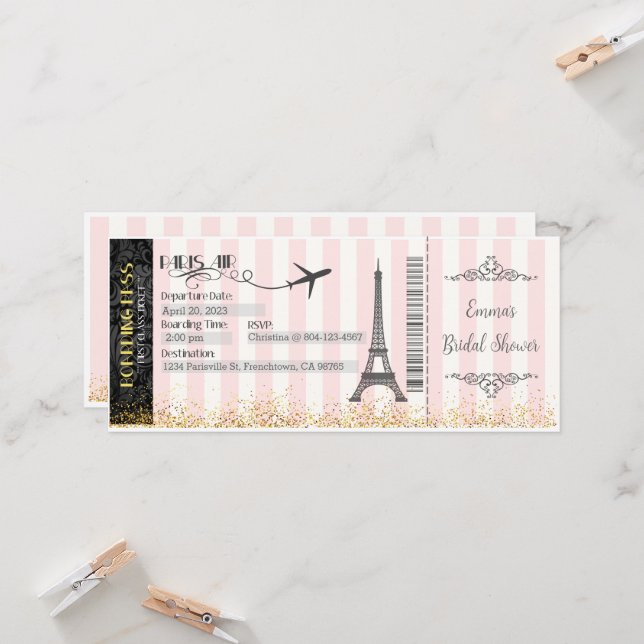 Paris Boarding Pass Invitation, Birthday, Bridal Invitation (Front/Back In Situ)