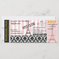 Paris Boarding Pass Invitation, Bridal, Birthday