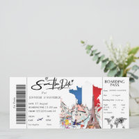 Paris Boarding Pass Save the Date ticket