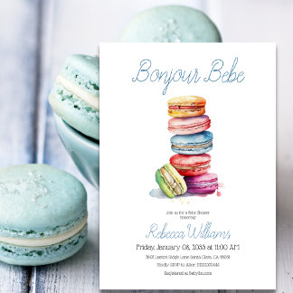 Paris Bonjour Bebe Macaroons Boy Baby Shower Invitation
