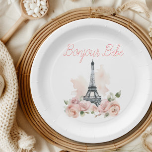 Paris Bonjour Bebe Parisian Floral Baby Shower Paper Plate