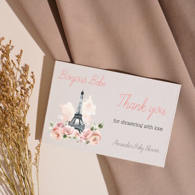 Paris Bonjour Bebe Parisian Floral Baby Shower Thank You Card (Creator Uploaded)