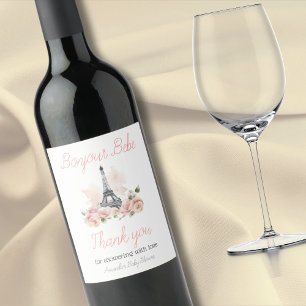 Paris Bonjour Bebe Parisian Floral Baby Shower Wine Label