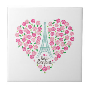 Paris Bonjour   Floral Heart Ceramic Tile