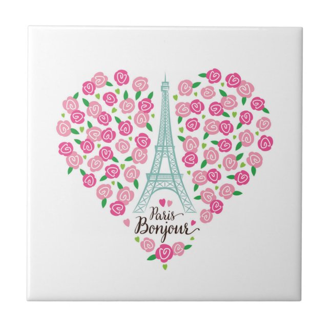 Paris Bonjour | Floral Heart Ceramic Tile (Front)