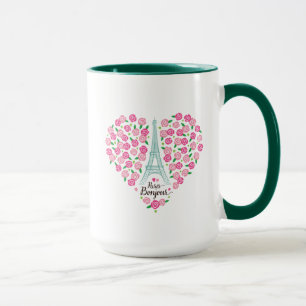 Paris Bonjour Floral Heart Mug