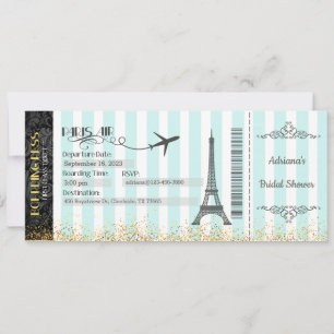 Paris Borading Pass Invitation, Birthday, Bridal Invitation