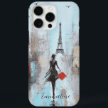 Paris Bound Woman  iPhone 16 Pro Max Case<br><div class="desc">Dramatic painting of the dream of going to Paris. The broad brushstrokes add the drama to this painting of a woman in black carrying a red bag and walking towards the Eiffel Tower. Add your name in a graceful script typeface for a lovely case!</div>