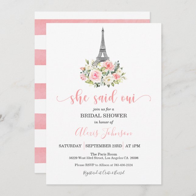 Paris Bridal Shower Invitation - She Said Oui (Front/Back)