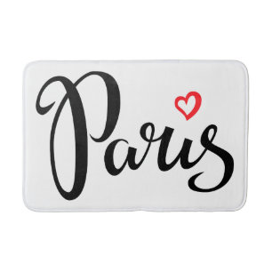 Paris Brush Lettering With Heart Bath Mat