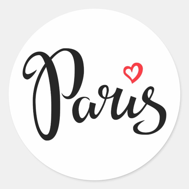 Paris Brush Lettering With Heart Classic Round Sticker (Front)
