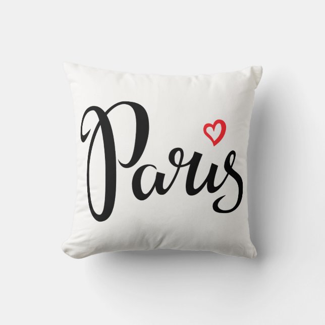 Paris Brush Lettering With Heart Cushion (Front)