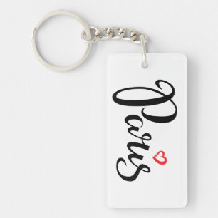 Paris Brush Lettering With Heart Key Ring