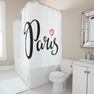 Paris Brush Lettering With Heart Shower Curtain