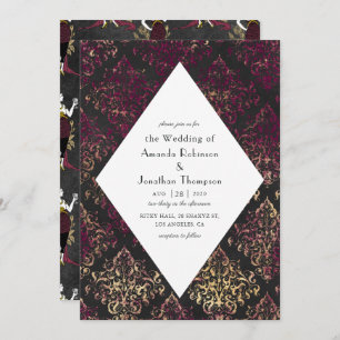Paris Burgundy and Faux Gold Wine Art Deco Wedding Invitation