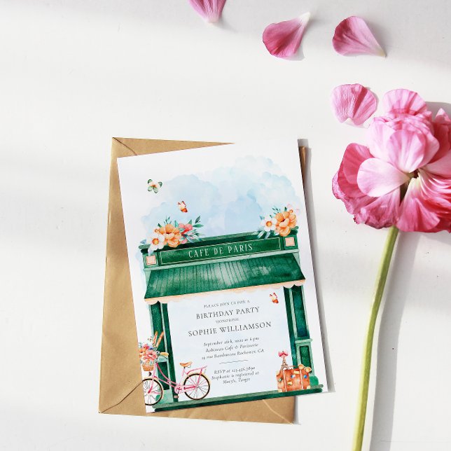 Paris Cafe Boulangerie Watercolor Birthday Party Invitation (Creator Uploaded)