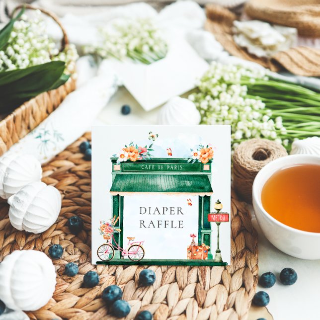 Paris Cafe Boulangerie Watercolor Diaper Raffle En Enclosure Card (Creator Uploaded)