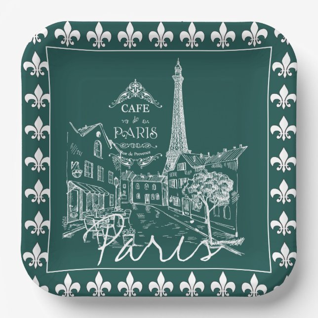 Paris cafe  napkins paper plate (Front)
