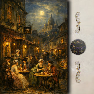Paris Cafe Night Scene Vintage Decoupage Tissue Paper