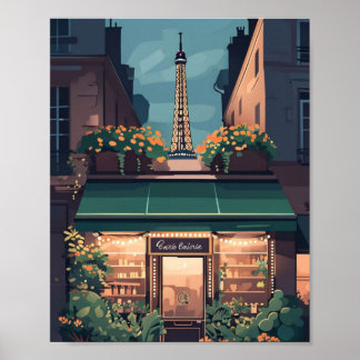 Paris Café Scene Poster – Charming Flat Vector