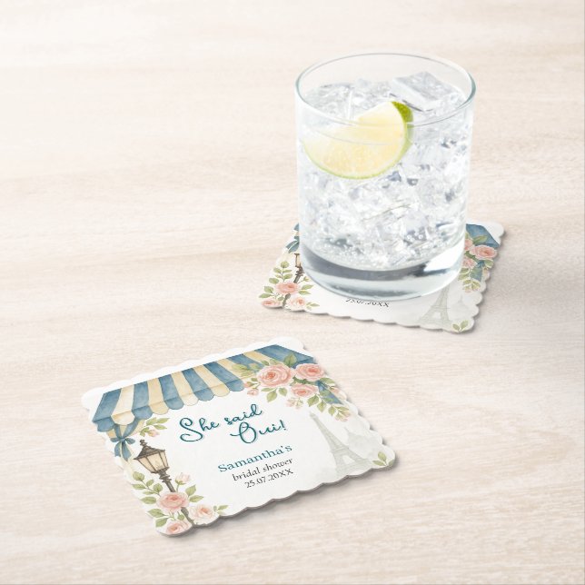 Paris Cafe She Said Oui Bridal Shower  Paper Coaster (Insitu)