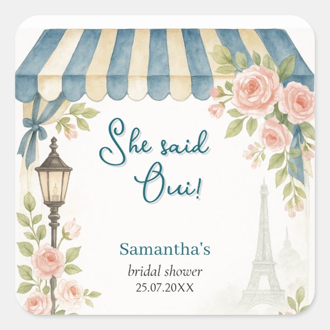 Paris Cafe She Said Oui Bridal Shower  Square Sticker (Front)