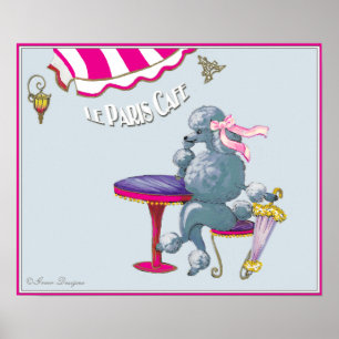 Paris Cafe Silver Poodle Poster Print