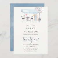 Paris Cafe Watercolor 21st Birthday Party Invite