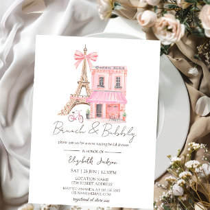 Paris Cafe Watercolor Pink  Brunch and Bubbly Invitation