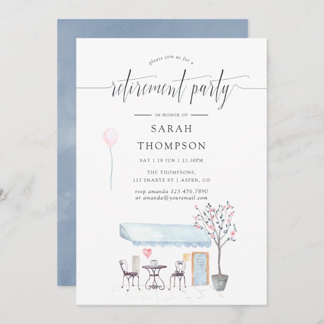 Paris Cafe Watercolor Retirement Party Invitation (Front/Back)