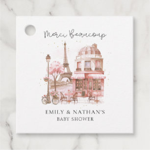Paris Cafe Watercolor Script Baby Shower Merci Favour Tags