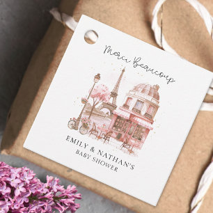 Paris Cafe Watercolor Script Baby Shower Merci Favour Tags