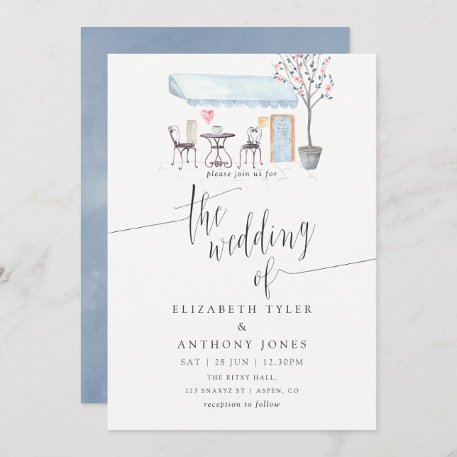 Paris Cafe Watercolor Wedding Invitation (Front/Back)