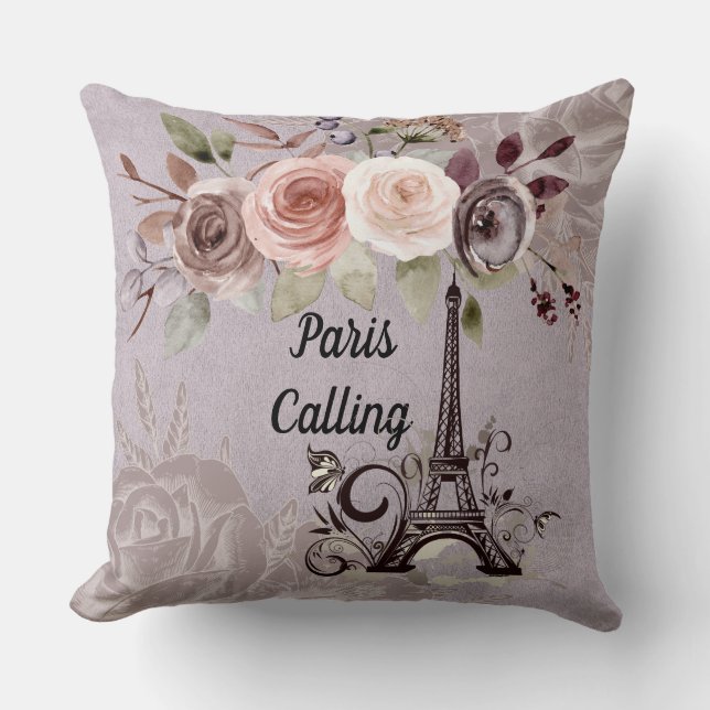 Paris Calling Floral Mocha Reversible Pillow (Front)