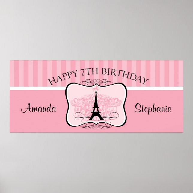 Paris Carousel 7th Birthday Banner Poster (Front)