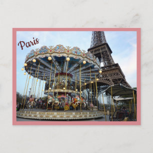 Paris Carousel (& Eiffel Tower) with text Postcard