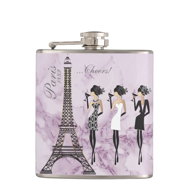 Paris Celebration Flask on Purple Marble (Front)