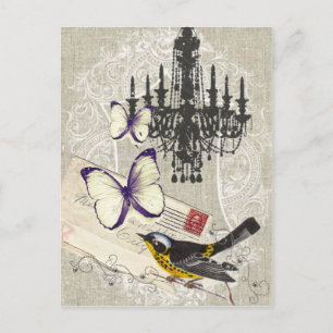 Paris chandelier butterfly bird modern vintage postcard