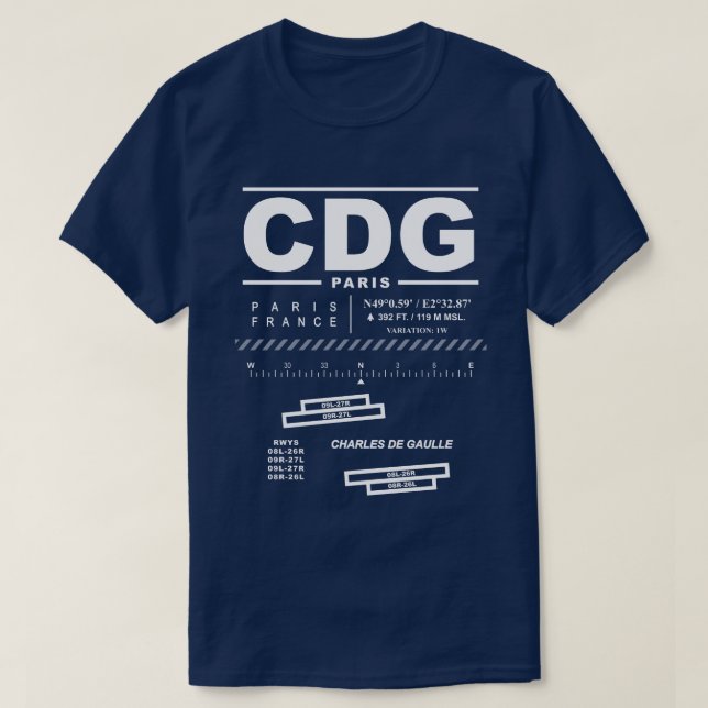 Paris Charles De Gaulle Airport CDG Tee Shirt: (Design Front)