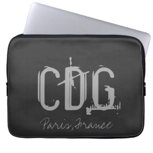 Paris Charles de Gaulle Airport Typography Laptop Sleeve