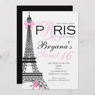 Paris Chic Elegant Pink & Black Party Invitations